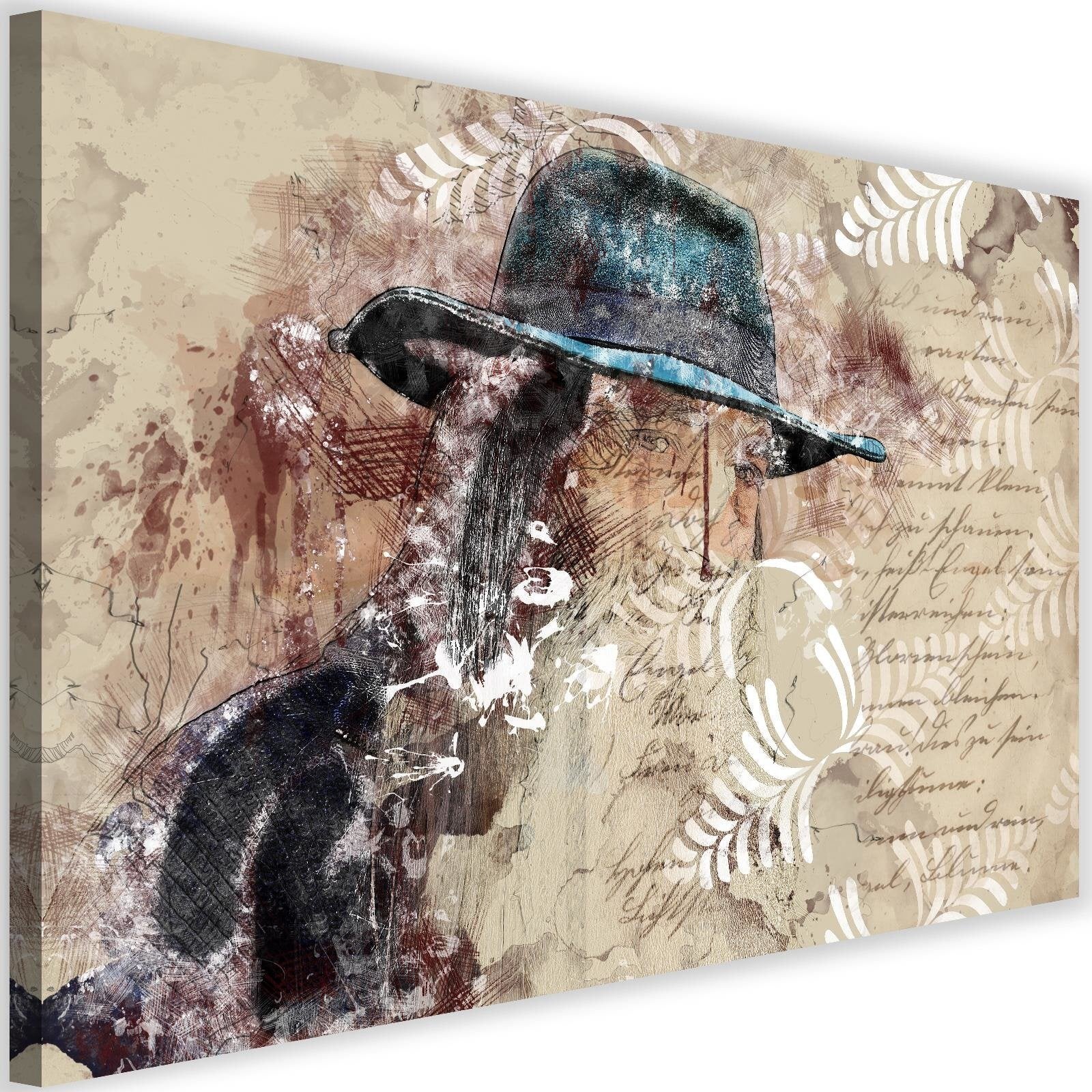 Obraz na płótnie, Kobieta w niebieskim kapeluszu shabby chic 120x80