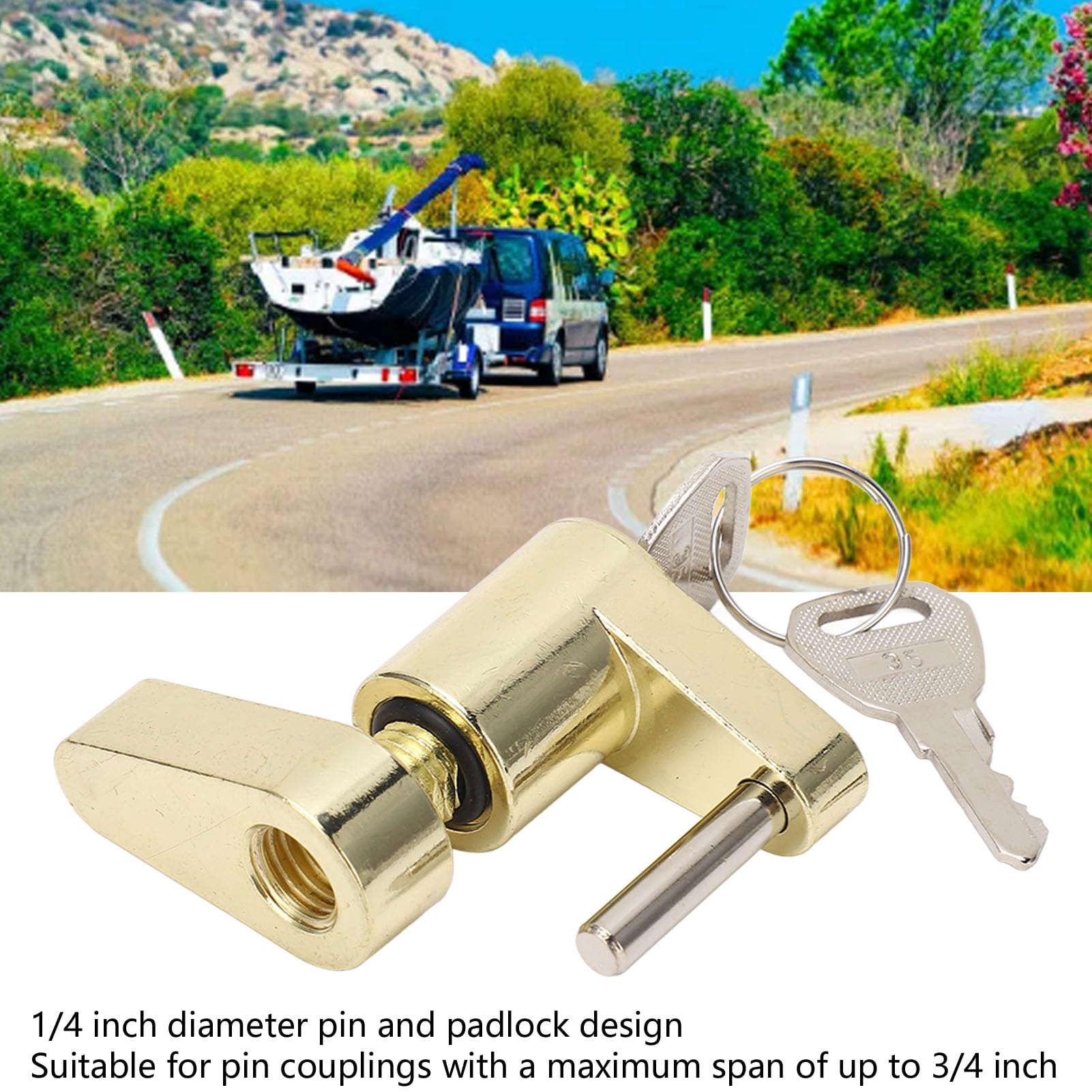 Blocco di aggancio per gancio di traino, antifurto, versatile, per camion RVS, cassetta degli attrezzi (oro) - 3
