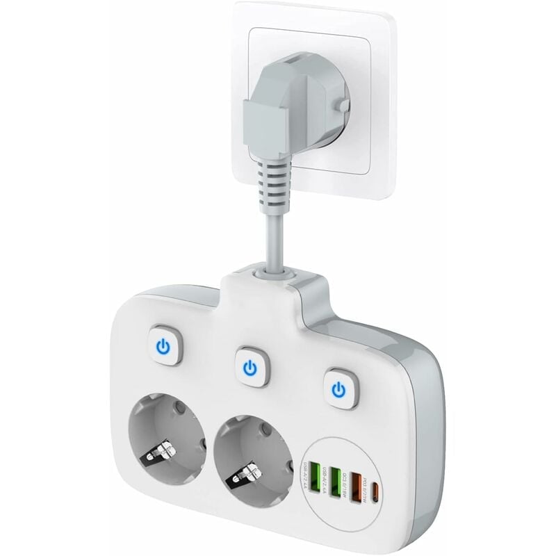 Listwa zasilająca z jednym przełącznikiem i dwoma gniazdami, listwa zasilająca z trzema przełącznikami, podwójne gniazdo ścienne z 4 portami USB