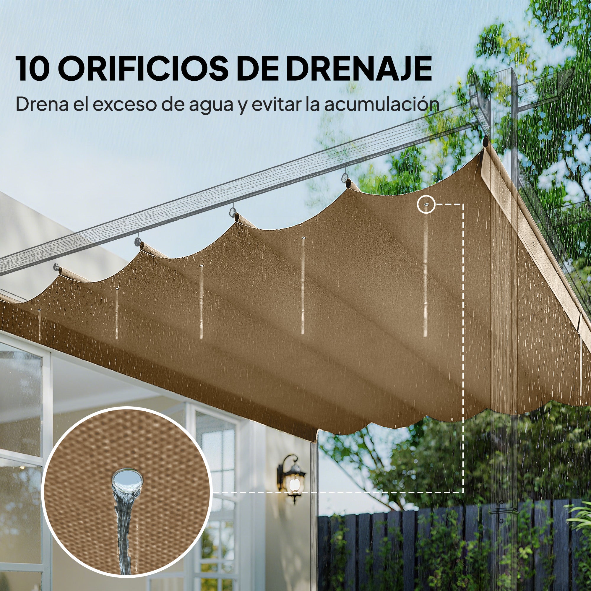 Techo de Pérgola Outsunny Poliéster Pardo 250x255x6 cm - 6