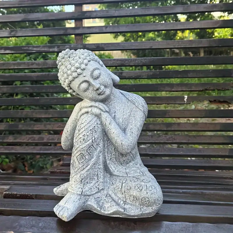 Statue de Bouddha vintage en résine - Décoration extérieure à thème religieux pour jardin, pelouse, terrasse, balcon - Parfait pour Thanksgiving - 3