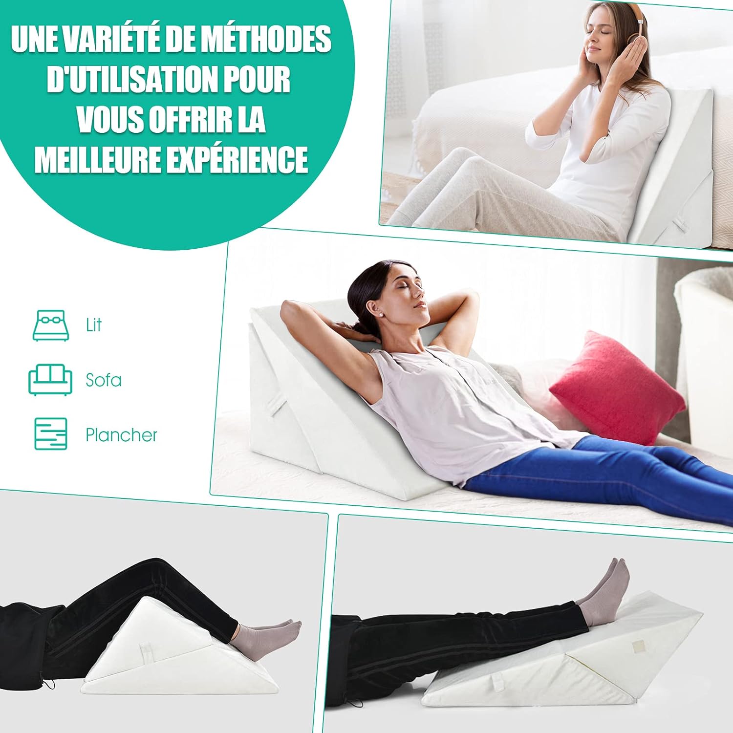 Cojín de soporte triangular multiusos, cojín de respaldo para cama, litera, sofá, almohada terapéutica para aliviar el estrés - 6