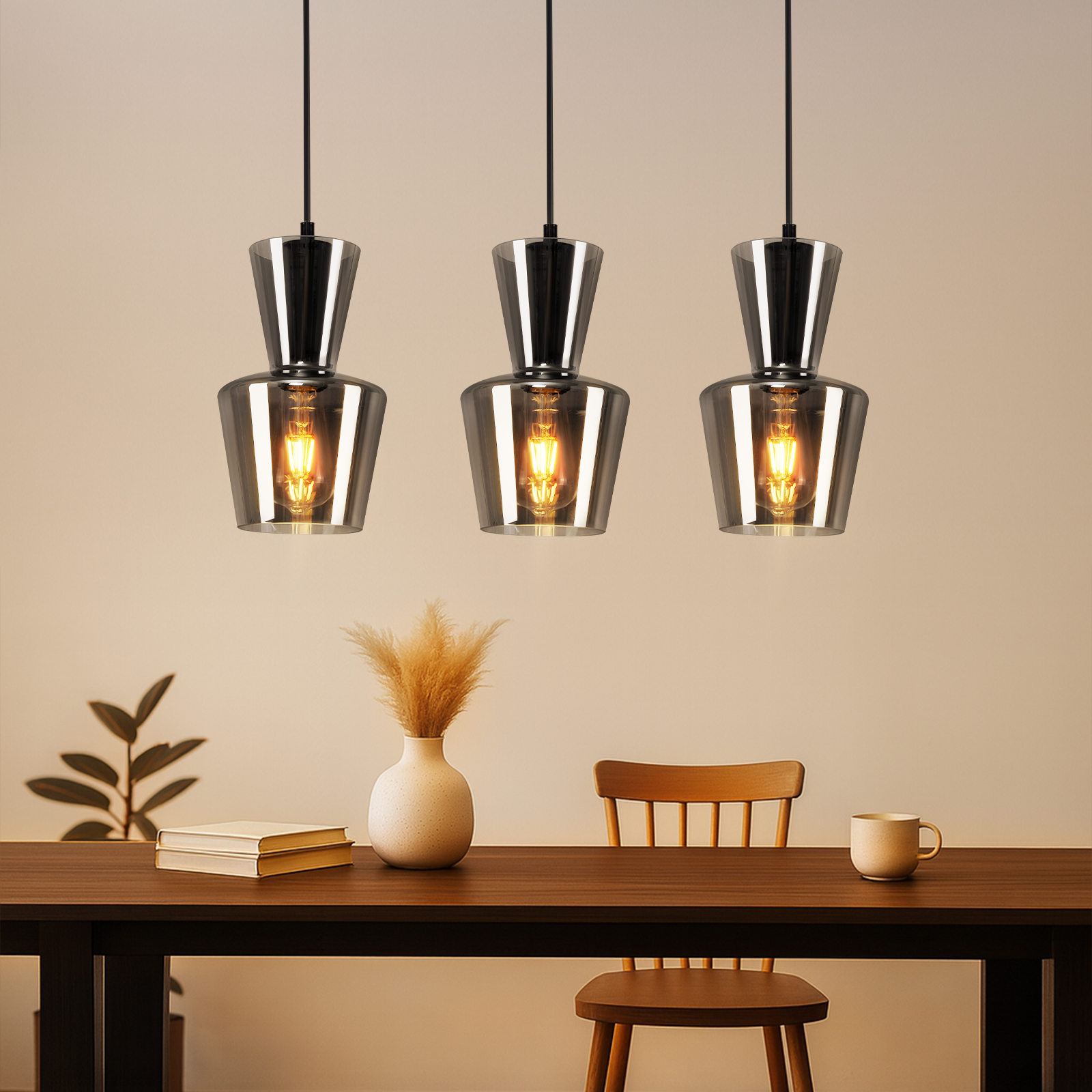 NETTLIFE Vintage Smoky Gray Glass Dining Table Lamp wisząca E27 do salonu lub kuchni