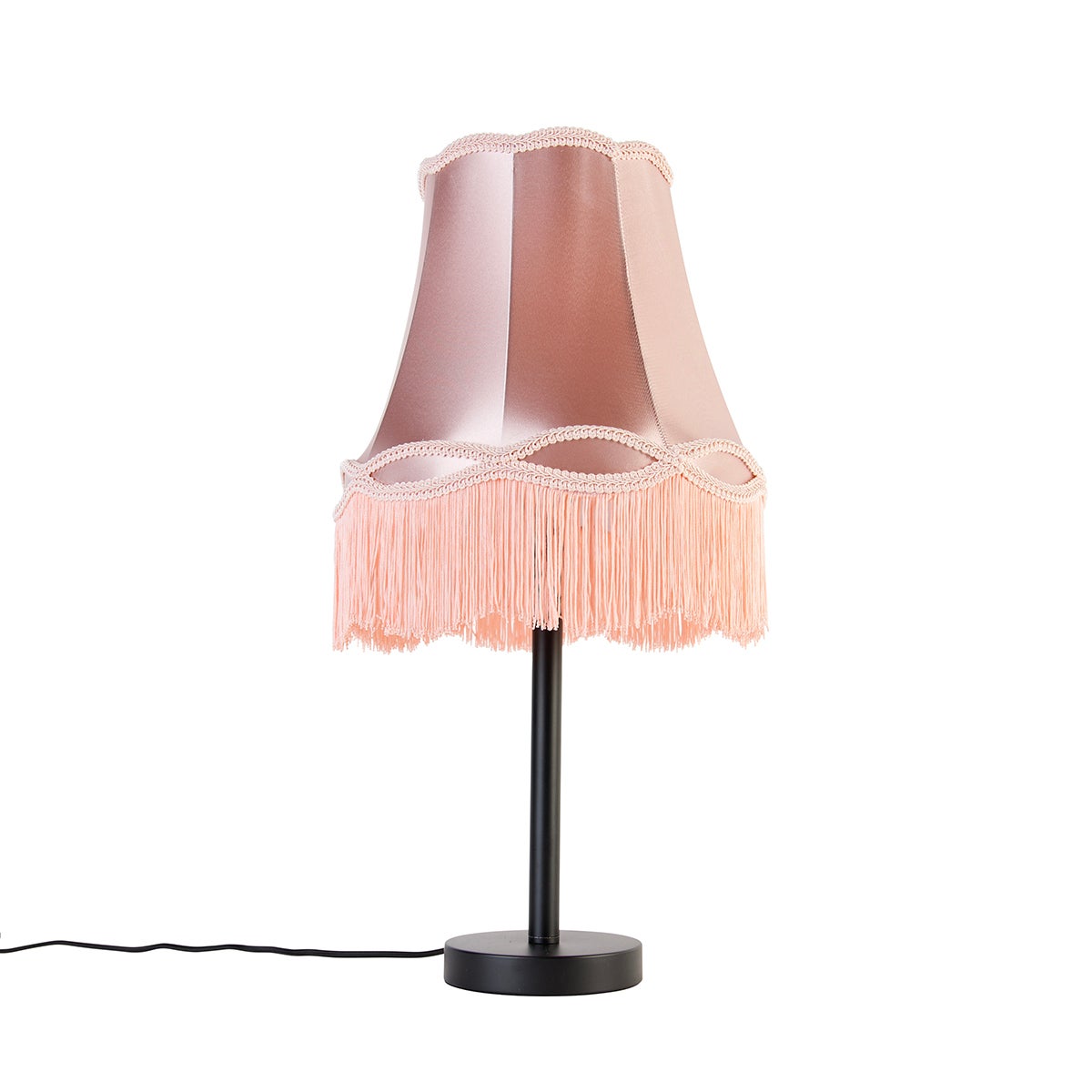 Klasyczna lampa stołowa czarna z abażurem Granny różowym 30 cm - Simplo