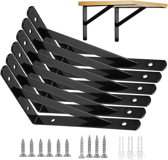 Staffa per mensola resistente confezione da 6 staffa per mensola triangolare in acciaio inox supporto per tavolo galleggiante ad angolo retto nero