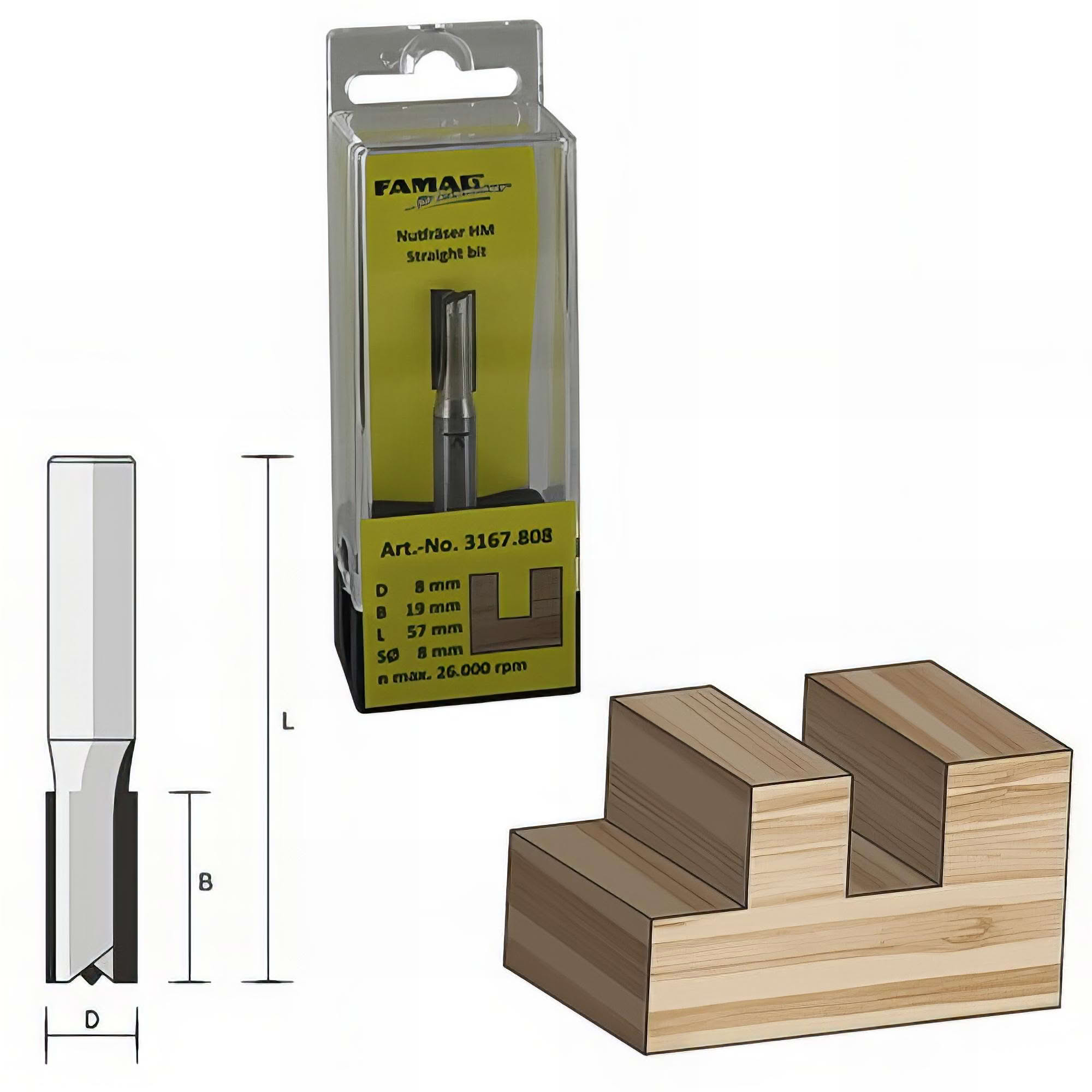 Fraise à Rainurer ENT Carbure - Queue 6 Mm - Diamètre 8 Mm - Pour Bois, Panneaux - Rainurage, Pliage, Trous Oblongs