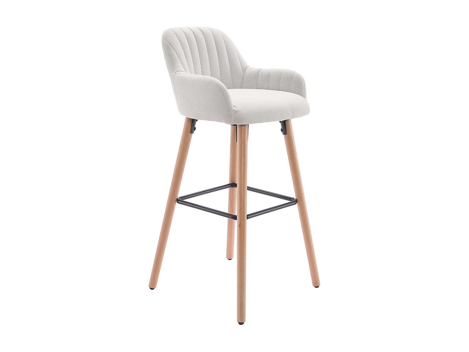 Taburete alto de tela y patas de madera de haya - Crema - ELEANA - 3