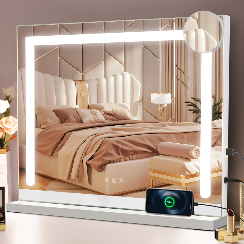 NETTLIFE Lustro kosmetyczne z oświetleniem Lustro Hollywood z 9 diodami LED Małe lusterko kosmetyczne z oświetleniem Lustro stołowe obrotowe o 360°