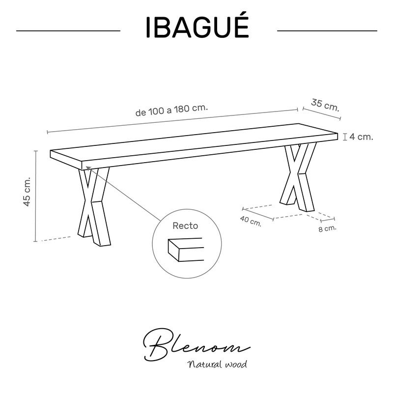 BLENOM Banc en bois massif durable Ibagué Chêne bord droit 140x33x45cm XN - 3