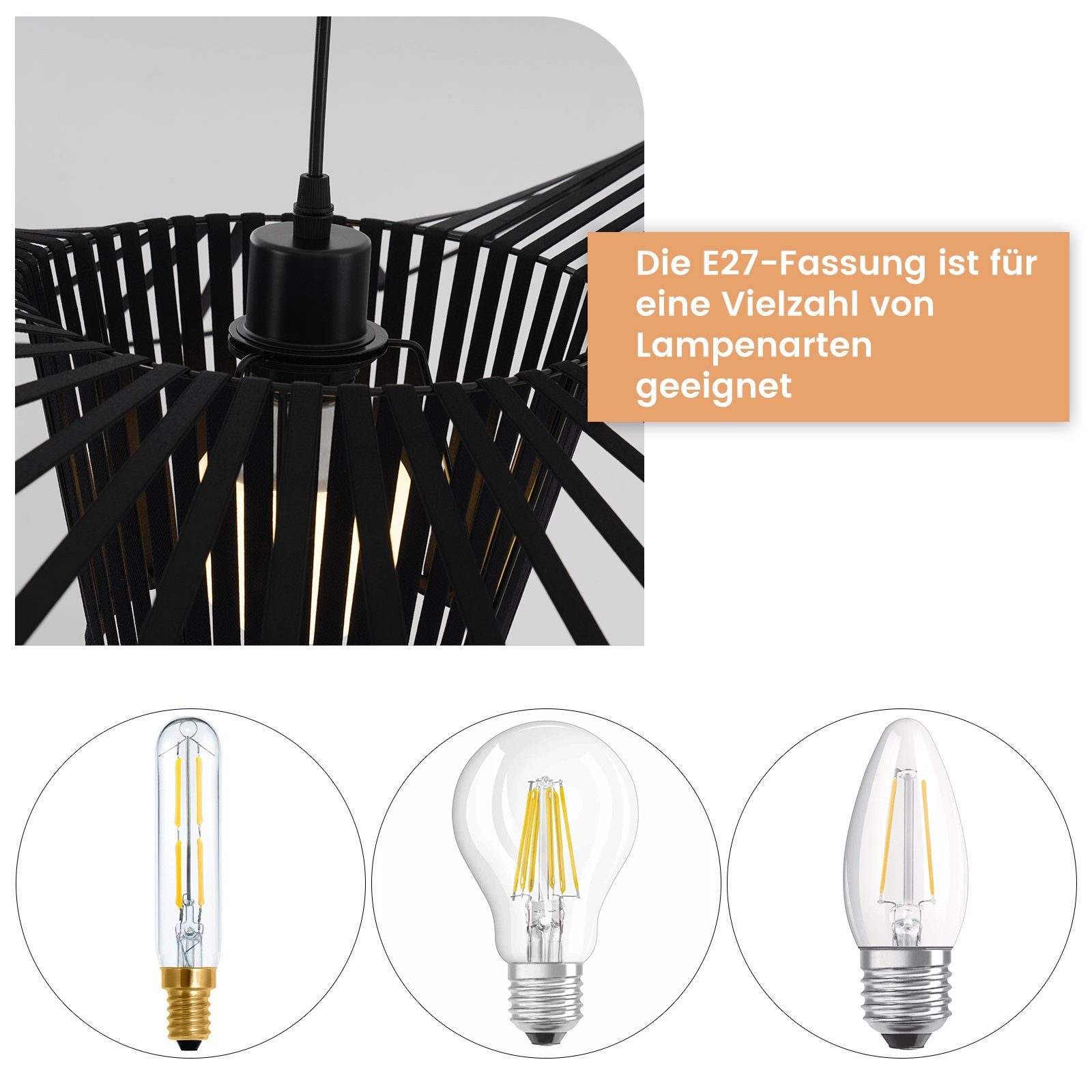 ZMH Suspension Lustre moderne noire E27 de diamètre 120 cm en polycarbonate de type chapeau puissance maximale 40 watts adaptée au salon - 3
