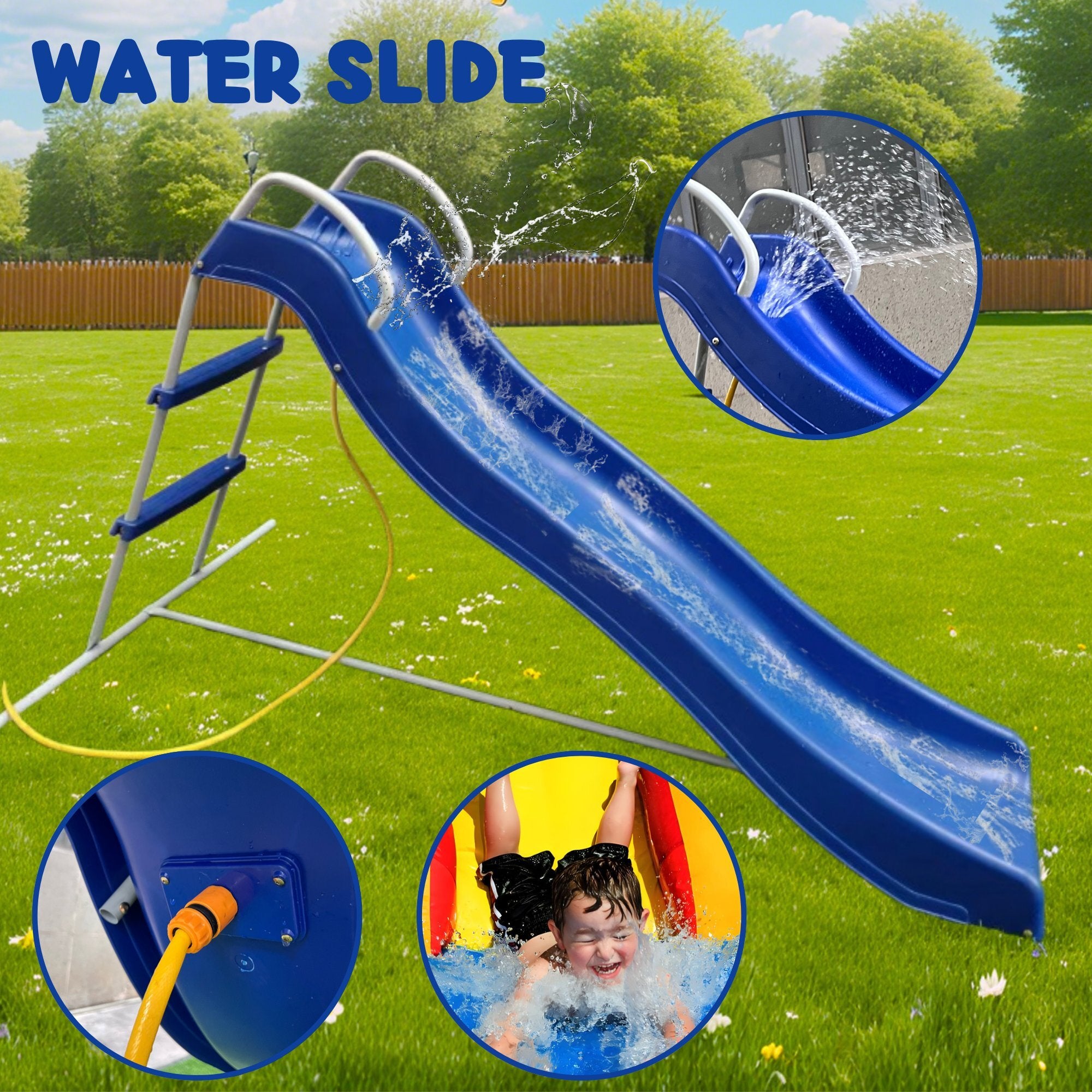 Toboggan,Glissière de Jardin avec Échelle,1.8m,Estructura de jardín exterior,pour Enfants 3+,Usage Extérieur et intérieur,Cadre Acier, Lisse,Bleu - 4