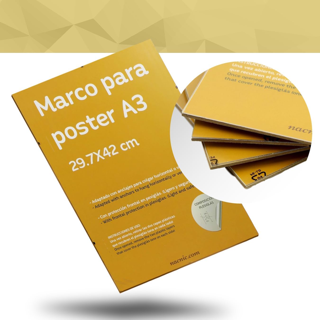 Nacnic - Lot de 8 Cadres A3 - Clip Bois MDF et Plexiglas-Photographie, Tirages, Décoration Murale pour Salon, Chambre et Bureau - 2