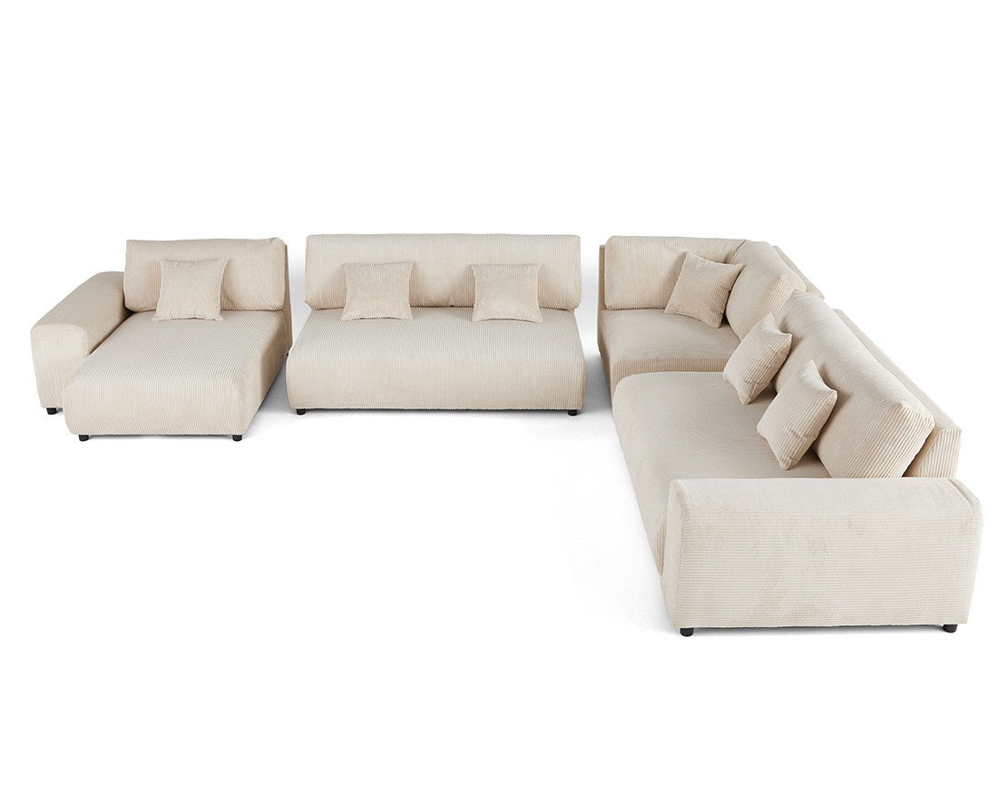 Canapé modulable 8 places angle droit en velours côtelé beige - GARANCE - Best Mobilier - 9