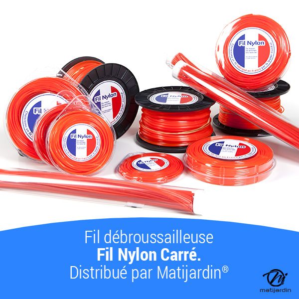 Fil nylon 75 brins de 2,4 mm Carré Orange Tube par 2 - 4