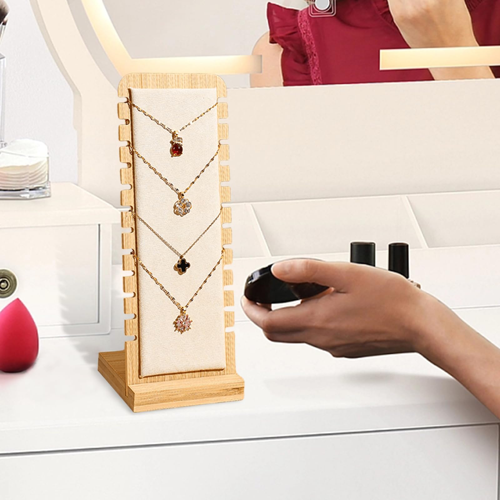 Présentoir à Bijoux en Bois - 12 Emplacements Porte Bijoux et Collier, pour Bracelet, Collier et Pendentif - 2