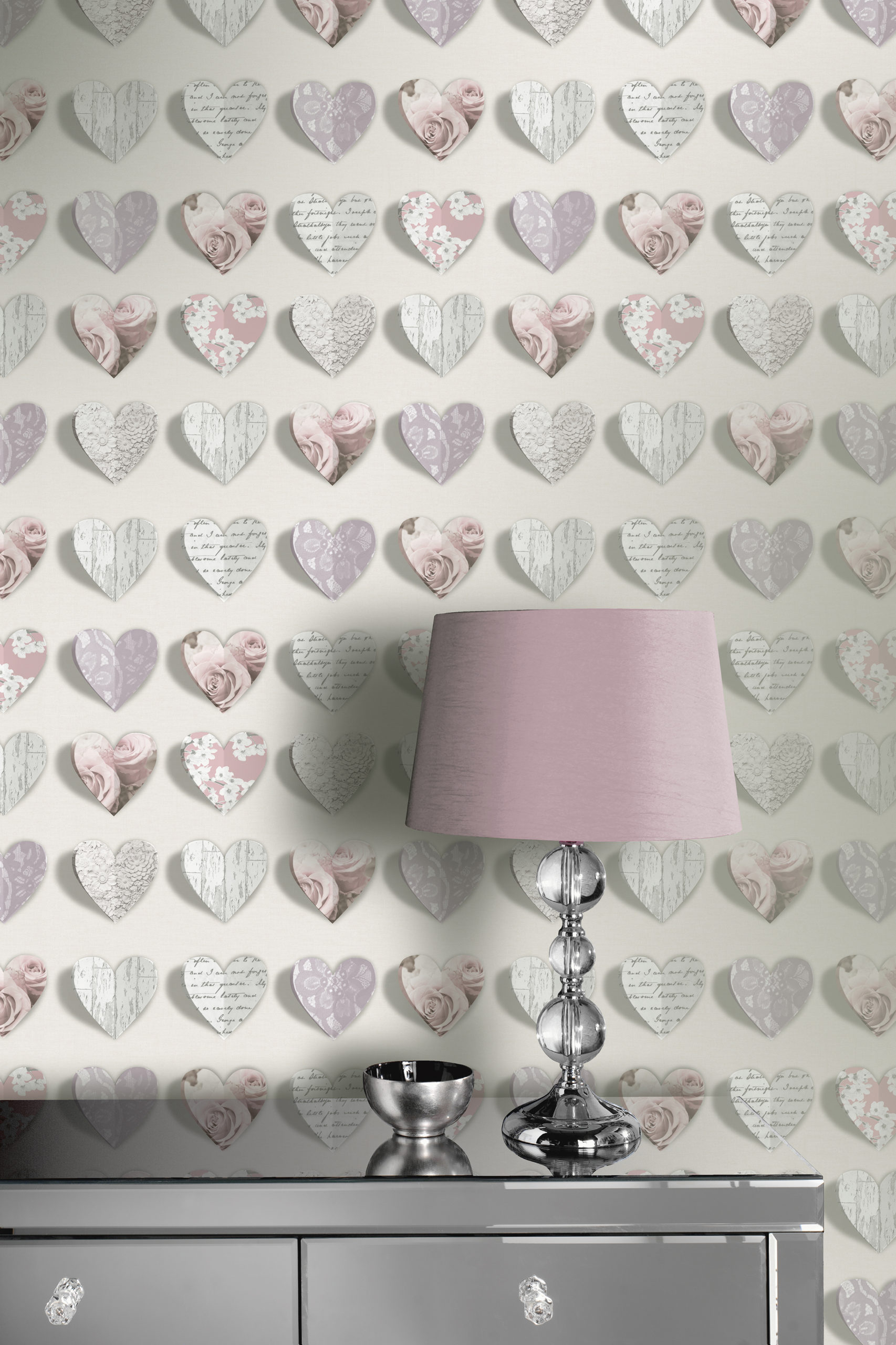 Papel pintado pared corazones de papel - olivia blush arthouse - rollo de 10 m x 0,53 m