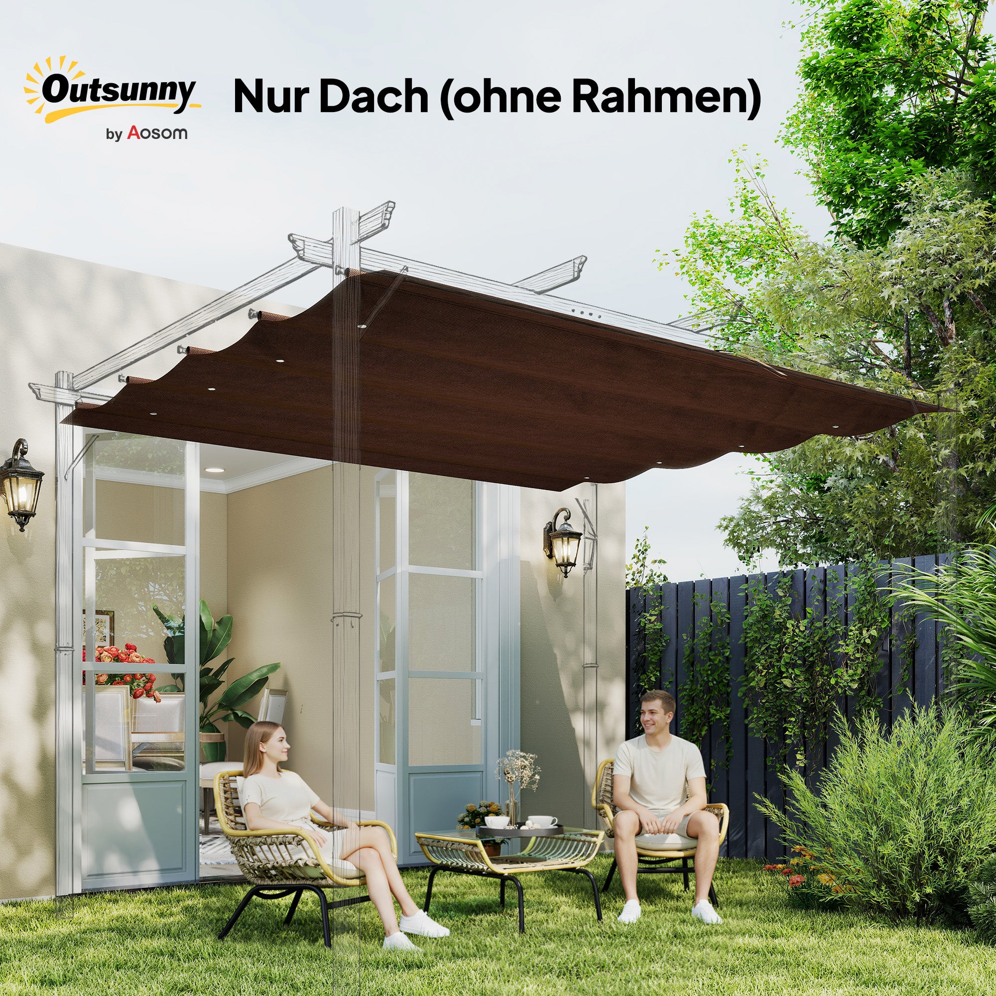 Toiture de remplacement pour pavillon de jardin de 2,85 x 2 m, extensible, montage facile, polyester, couleur café - 8