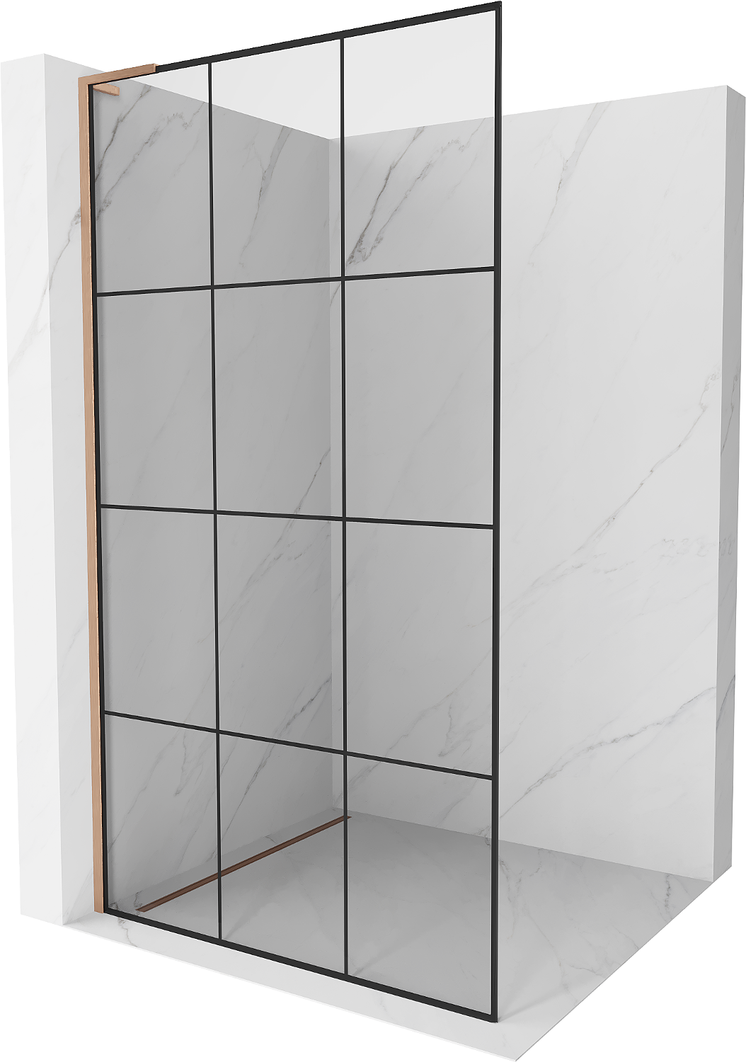 Mexen Kioto L ścianka prysznicowa Walk-in 110 x 200 cm, czarna kratka, miedź szczotkowana - 800-110-103-65-77