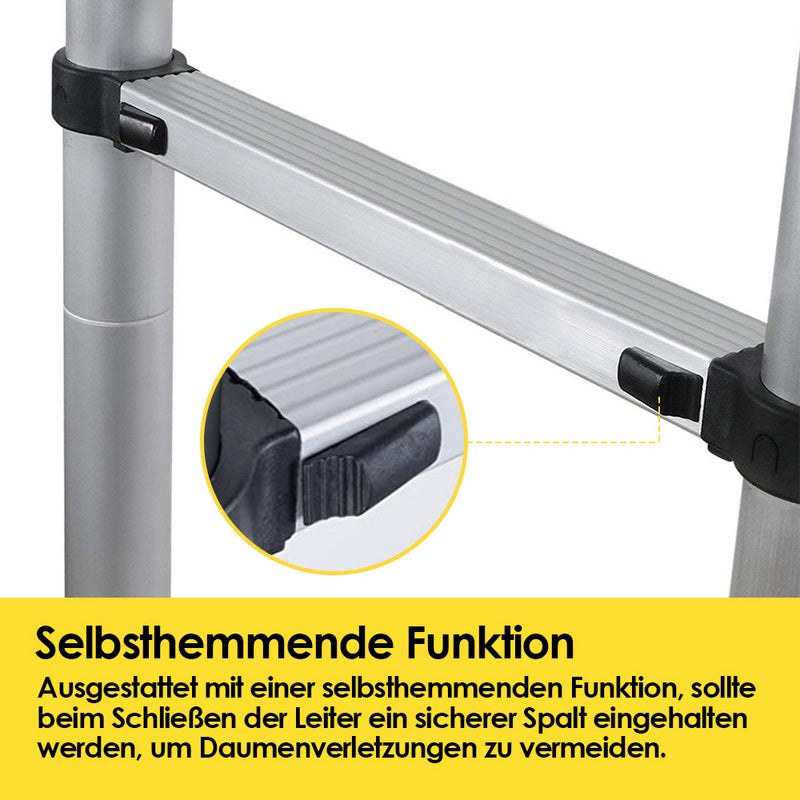 Échelle télescopique échelle extensible jusqu'à 150 kg Escabeau stable en aluminium 4,4 m - 3