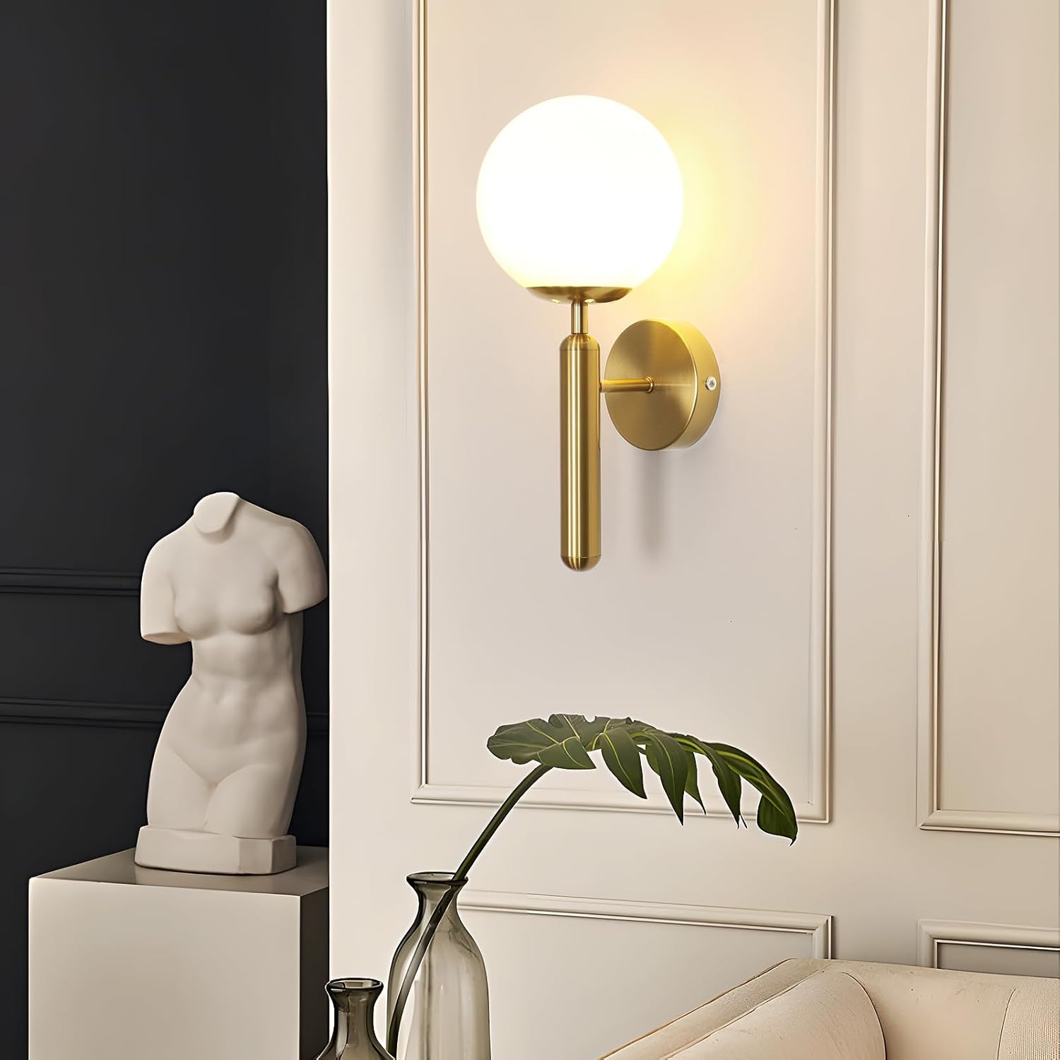 Kinkiet wewnętrzny, nowoczesny minimalistyczny design, kinkiet E27, klosz szklany, oświetlenie do sypialni, salonu i przedpokoju. - 5