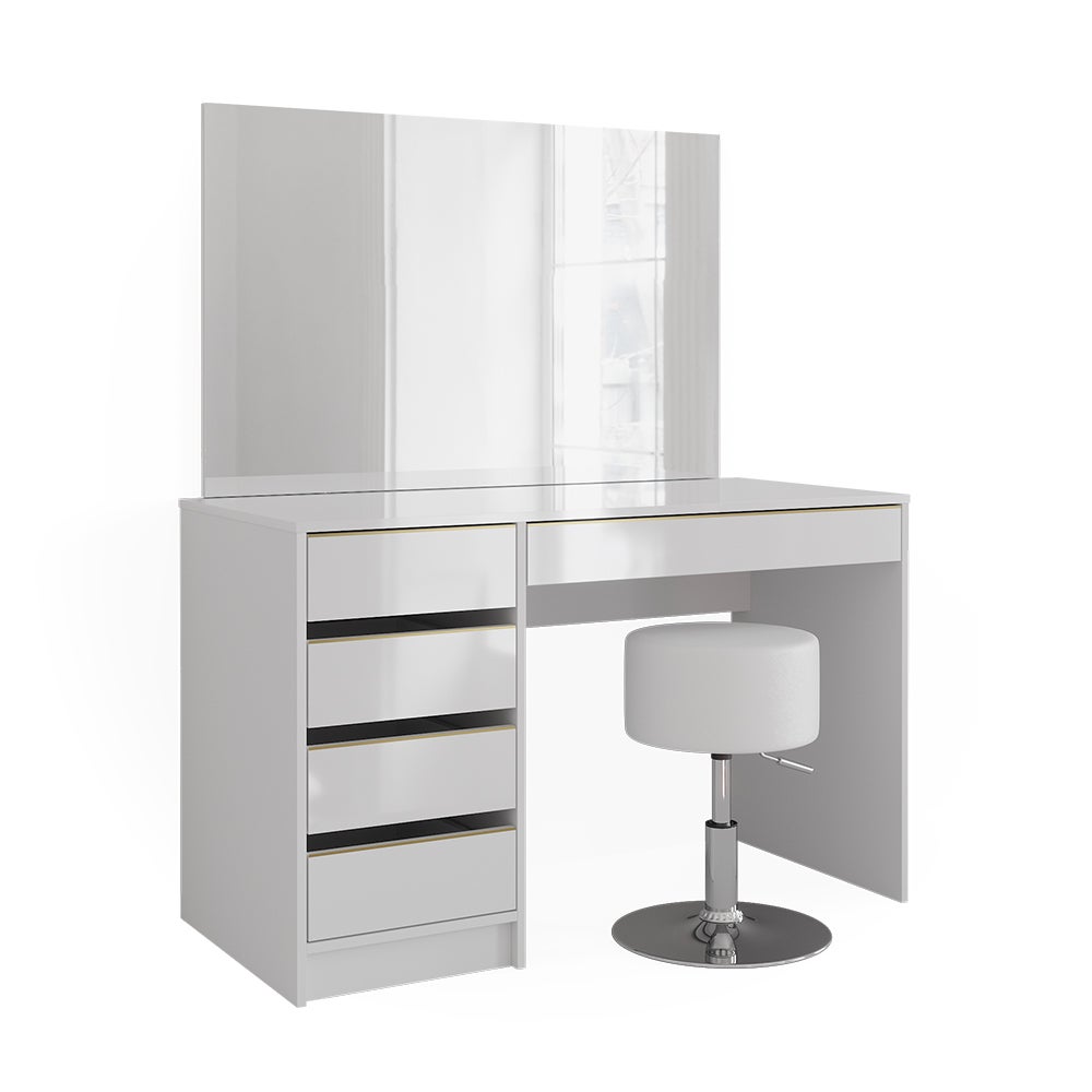 Vicco Zestaw toaletek Sherry, Biały/złoty, 120 cm z taboretem