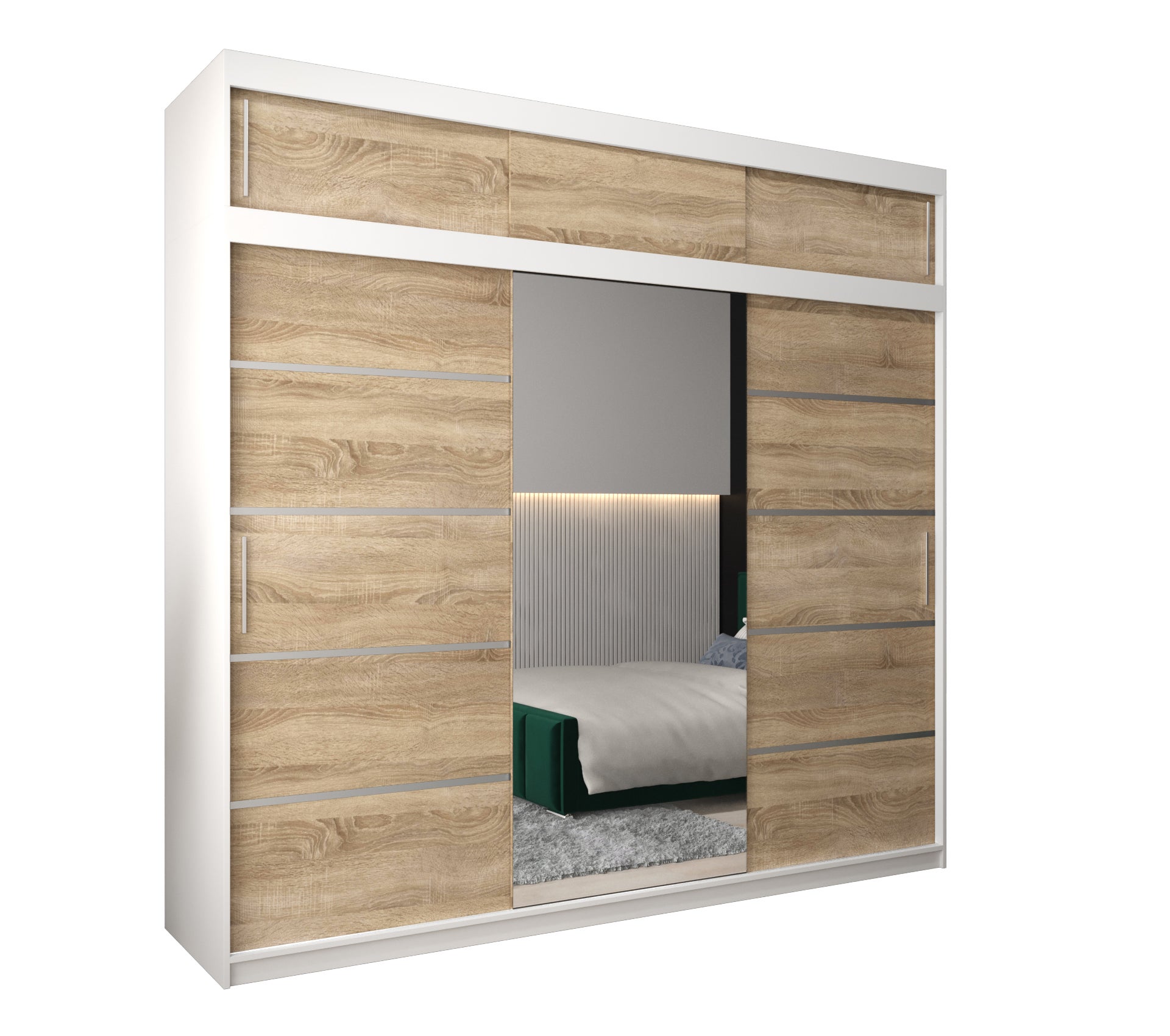 Szafa przesuwna z nadstawką garderoba Verona 2 250 x 62 x 240 cm Biały + Sonoma - Abiks Meble