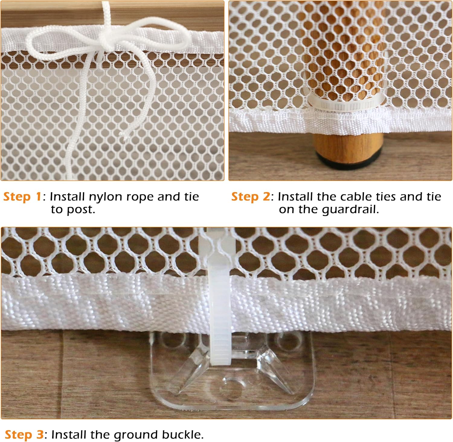 Red de seguridad para bebés, anticaídas, para escaleras, barandillas y vallas de balcones, resistente y ajustable, 3 x 0,9 metros. - 3