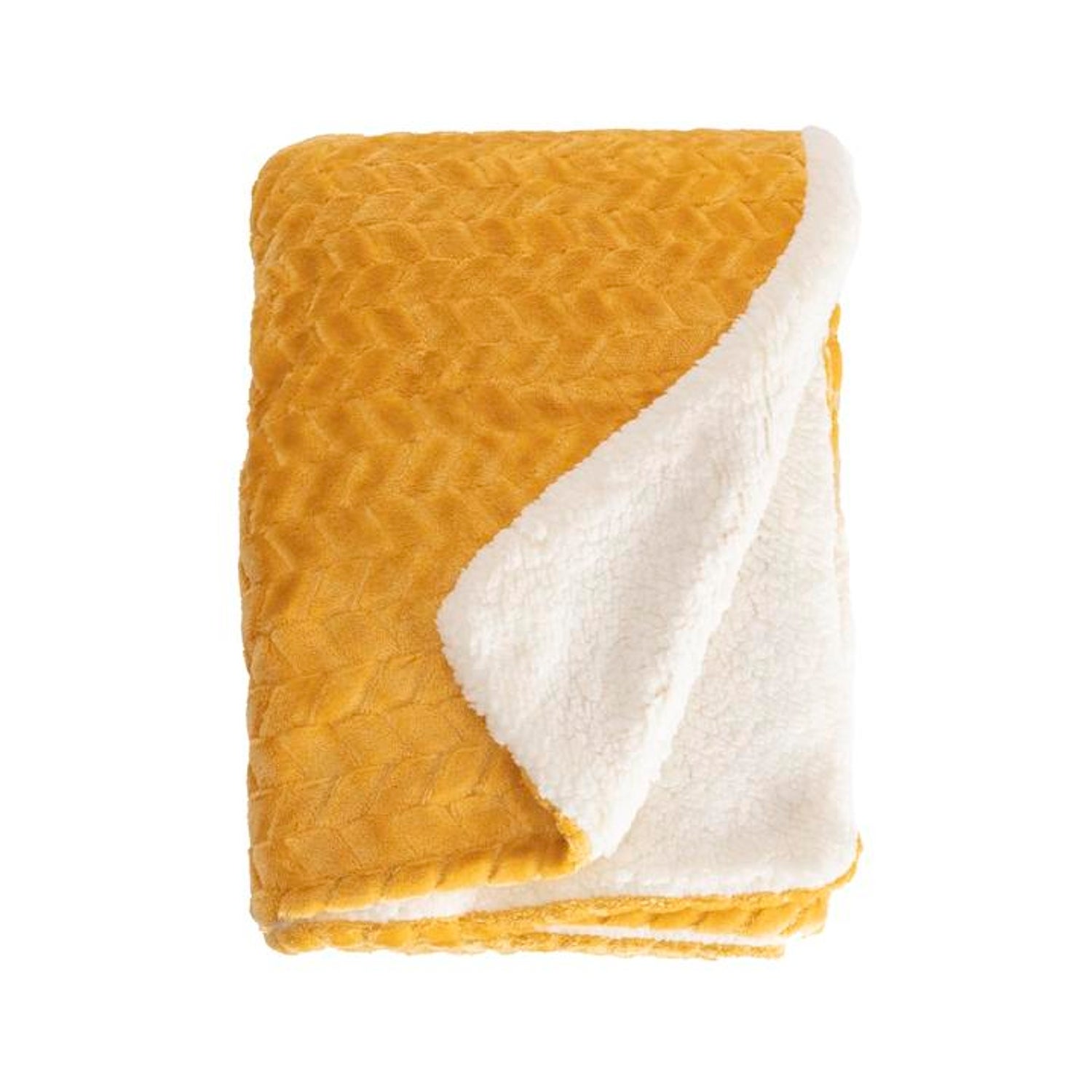 Plaid Chevron-Sherpa, Senape L.180 X L.220 Cm - 4