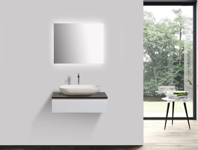 BERNSTEIN - Meuble sous vasque suspendu MDF Blanc mat, plan vasque Chêne, 1 tiroir, 70x20x47cm - Vision 700