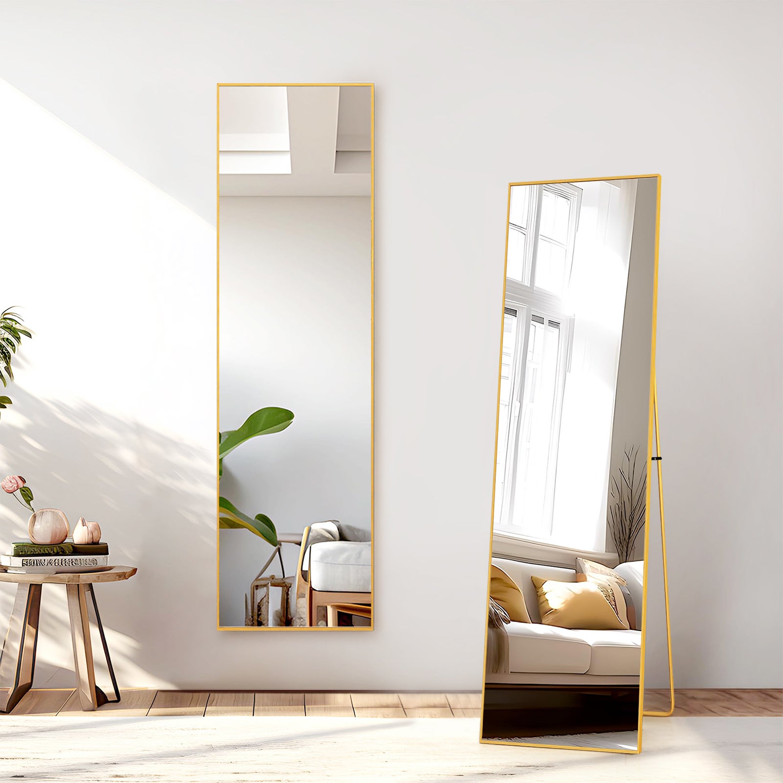 Miroir sur pied pleine longueur, 140 x 40 cm, Doré HD, cadre en alliage d'aluminium, miroir mural en verre trempé, idéal pour la chambre, le dressing - 6