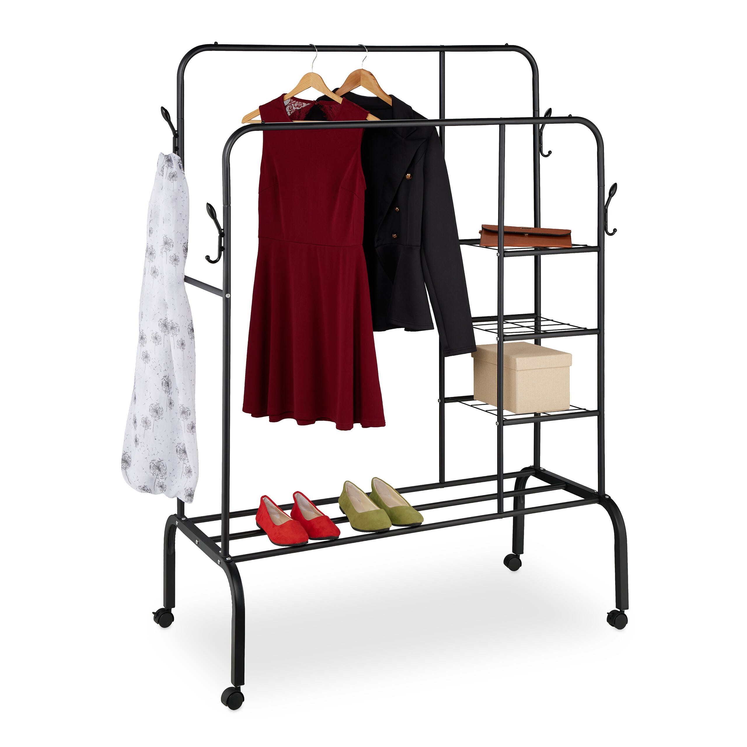 Relaxdays Portant pour vêtements à roulettes, tringle double, mobile Relaxdays Portant pour vêtements à roulettes, tringle double, mobile