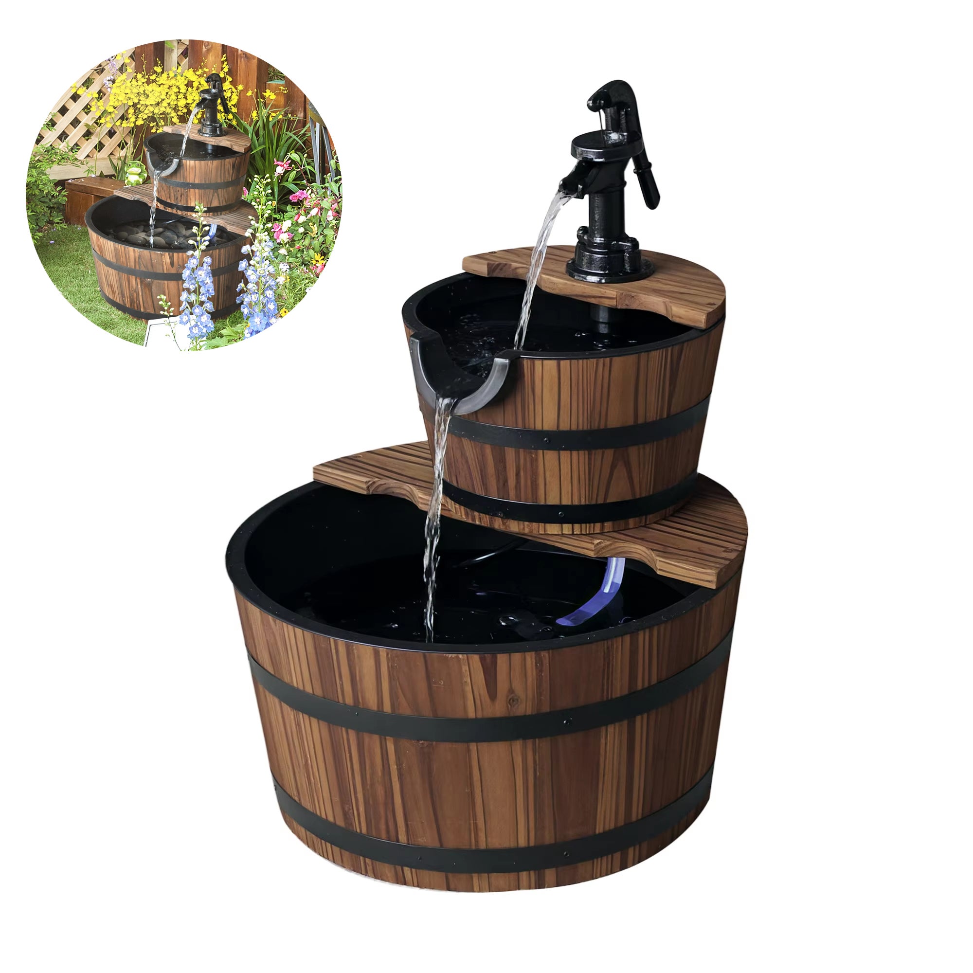 fontaine-en-tonneaux-de-bois-deux-niveaux-avec-pompe-lectrique