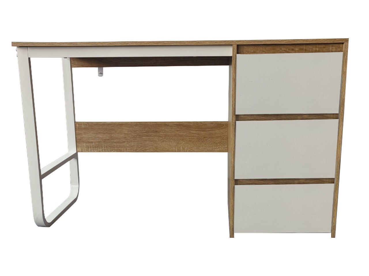 Bureau de 120 cm avec 3 tiroirs, bureau d'ordinateur moderne, structure métallique blanche, couleur Sonoma/blanc 120 x 48 x 74 cm - 3