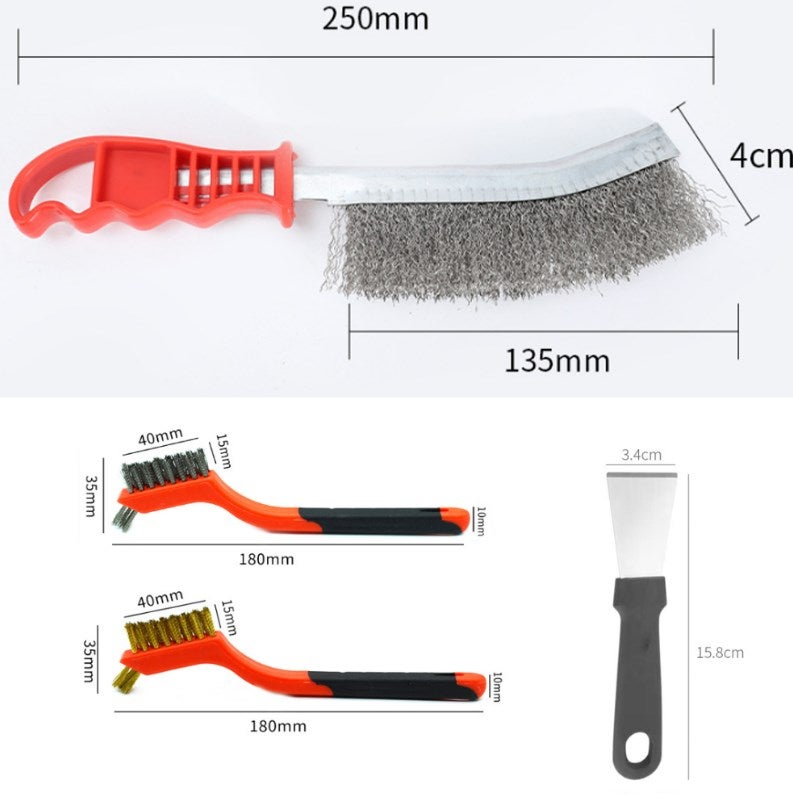 Zestaw 3 szczotek ze stali nierdzewnej ze szpatułką do czyszczenia kuchni, szczotek drucianych ręcznych i szczotek do usuwania rdzy.
