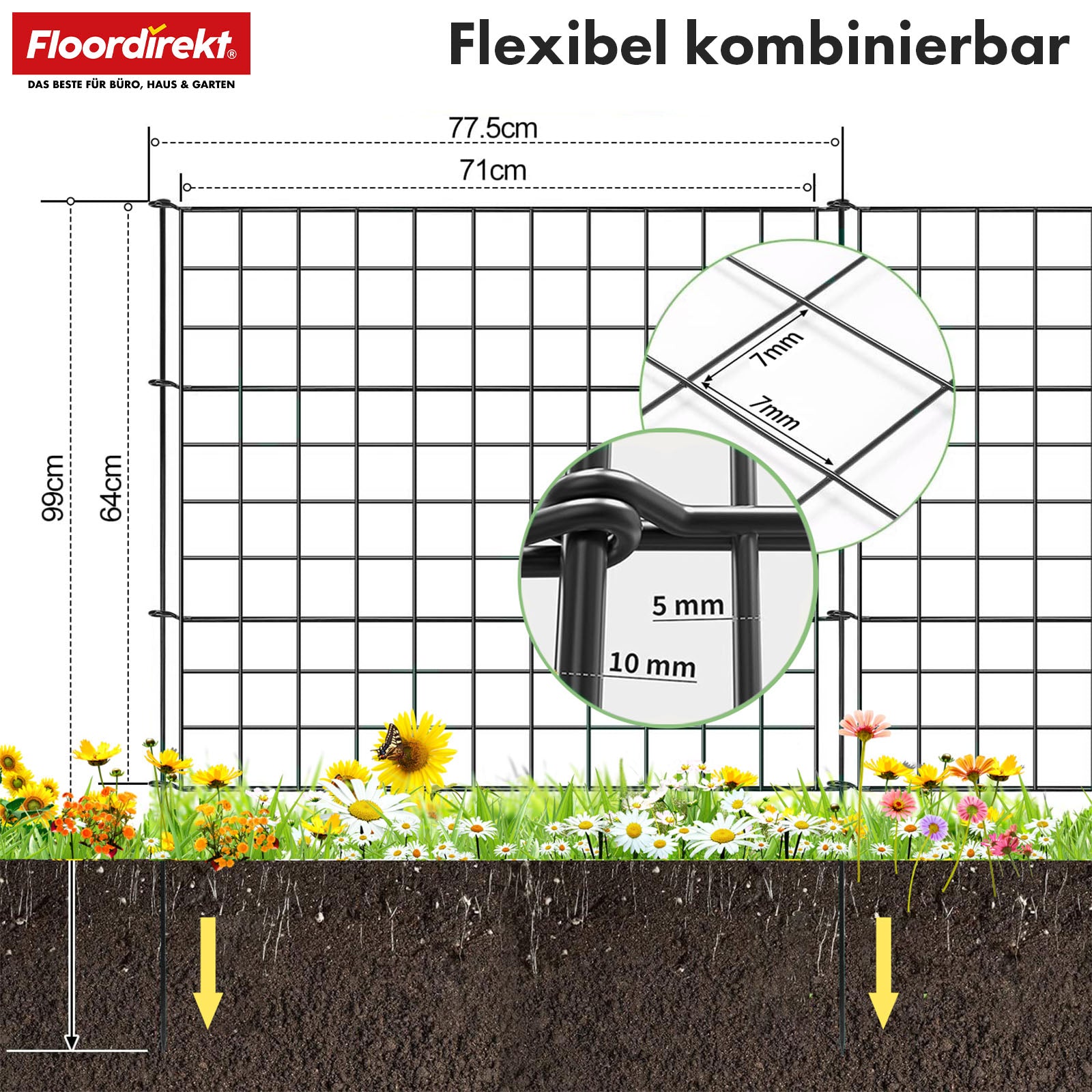 Set de 5 clôtures métalliques à emboîter Anthracite - 2