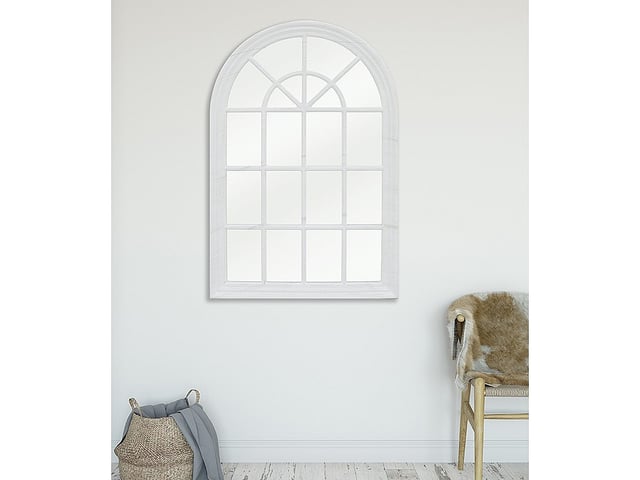 Miroir fenêtre en bois de paulownia - L. 80 x H. 120 cm - Blanc effet vieilli - MONTESQUIEU