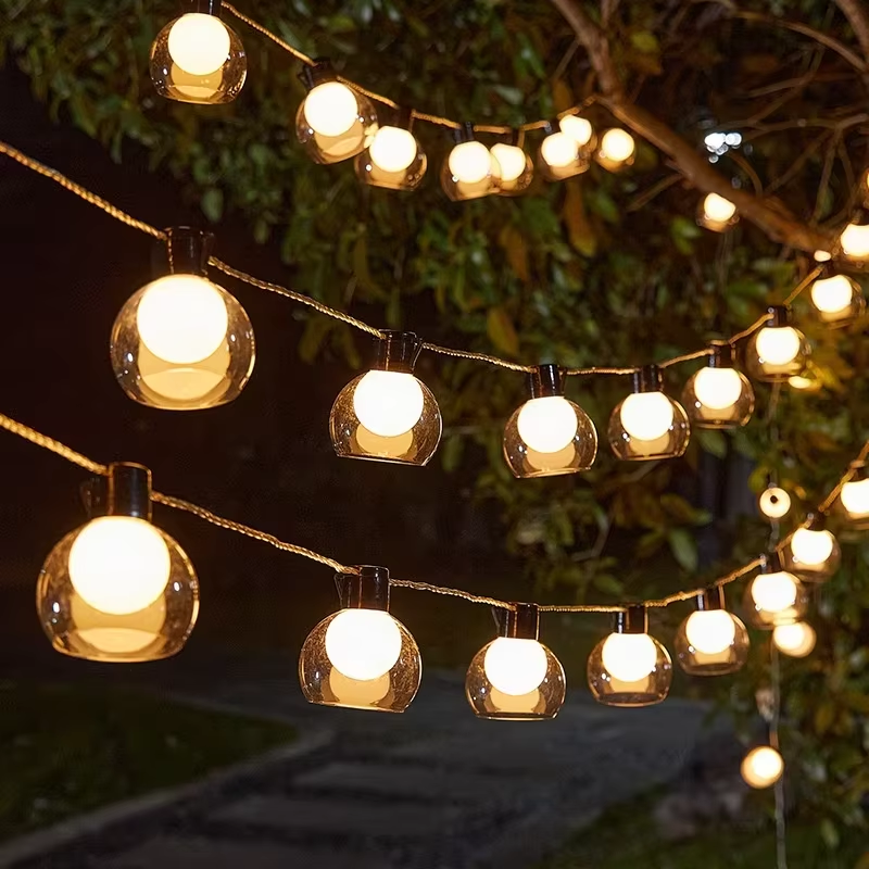 Luzes de corda para exterior de 10 m, Candeeiro de jardim à prova de água com 40 lâmpadas, Luzes de corda para decoração de Natal, luz quente 2700K - 7