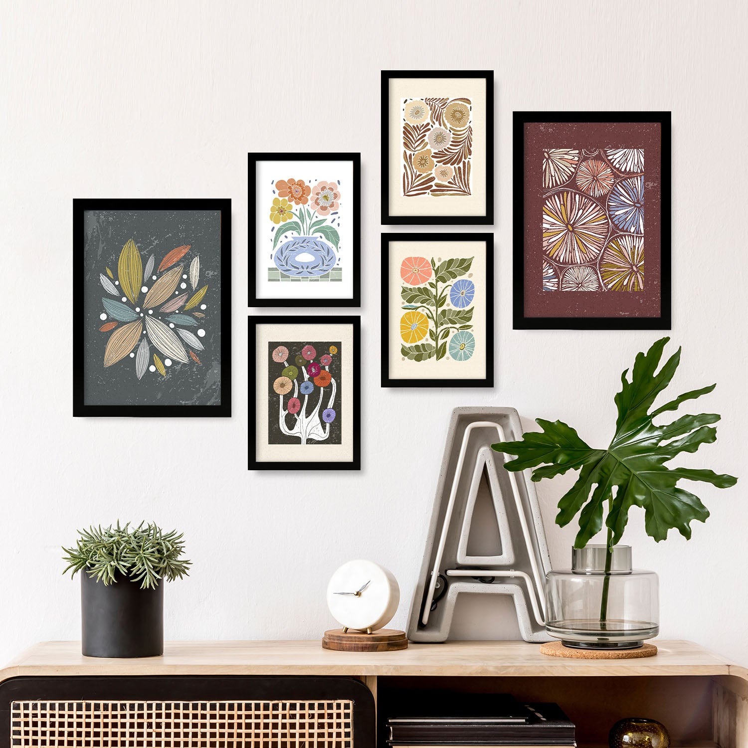 Nacnic Ensemble 6 Impressions De Floral De Style Ethnique Cadres Décoratifs Pour Votre Chambre Maison Impression Tailles A4 Et A3 Avec Des Cadres Noir - 5