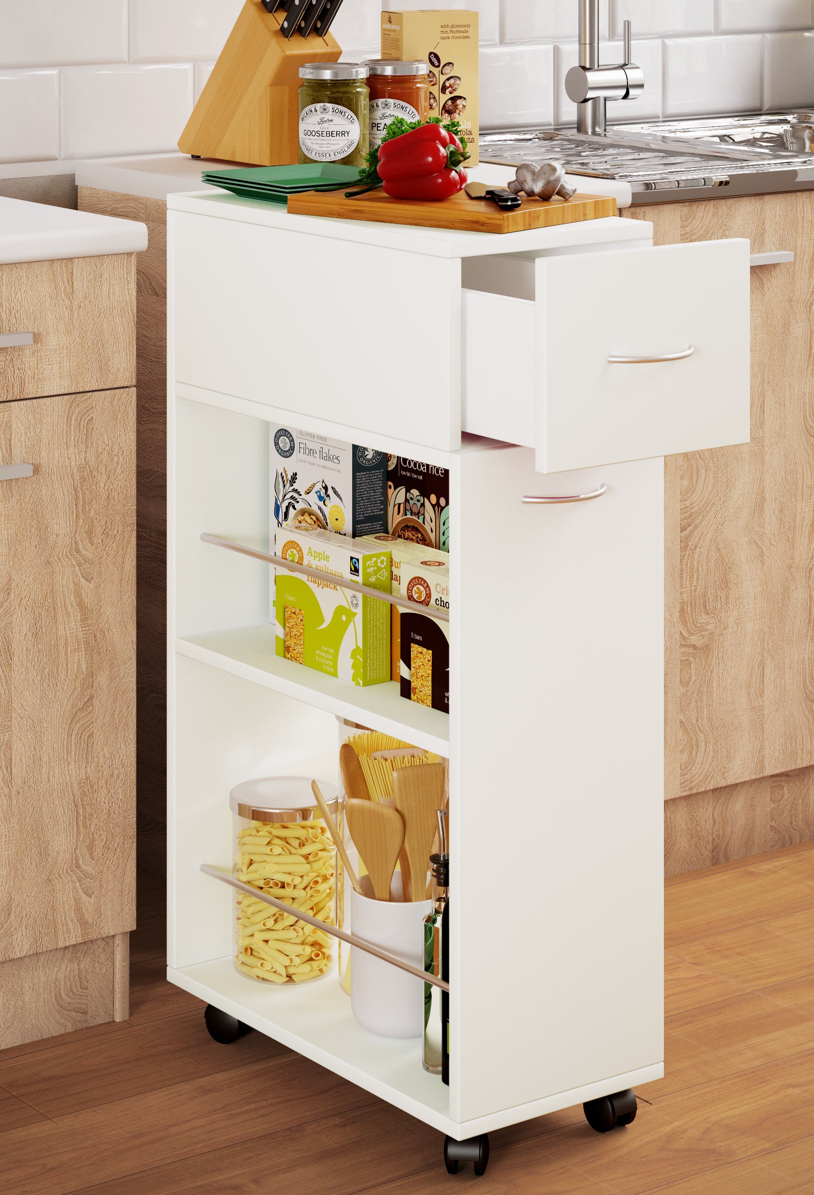 VCM Muebles de cocina que sirven carritos Tusal Blanco H. 85 x B. 25 x T. 50 cm - 5