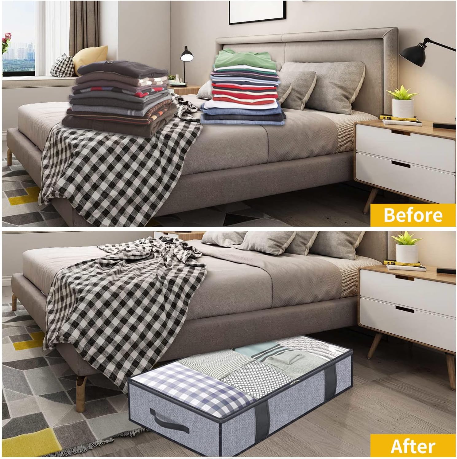 Sac de Rangement sous Lit Lot de 2, Closet Organizer Sac Souple, Pliable, pour Ranger Les vêtements, Couettes, 100 x 50 x 15 cm - 4