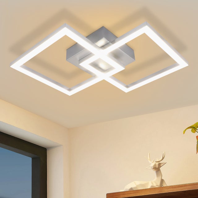 Nettlife Lampa sufitowa LED, lampa do korytarza – nowoczesna lampa do korytarza, 47 cm, 3000 K, ciepła biel, srebrna, 24 W, kwadratowa