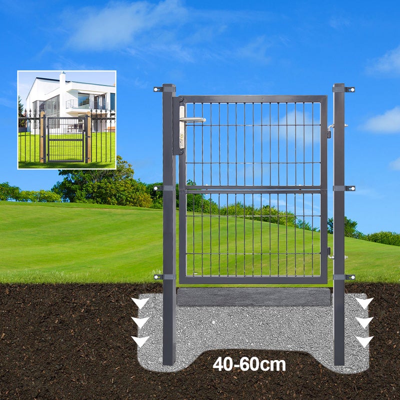Portillon de Jardin Grillagé, en Acier Galvanisé, Clôture avec Serrure, Porte 100 x 100cm, Gris - 5
