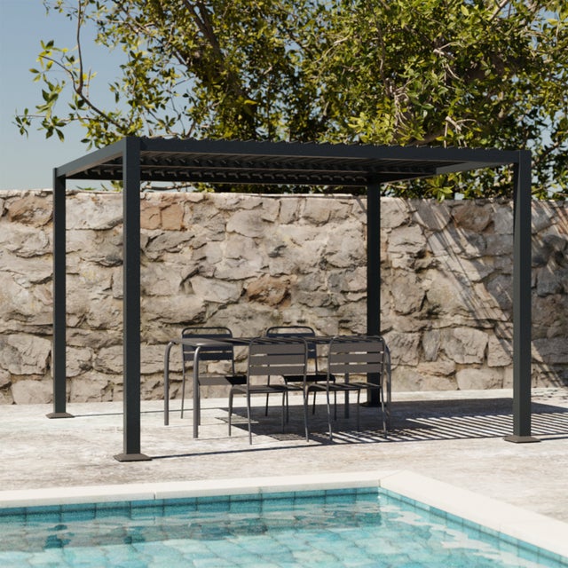 Pergola bioclimatique anthracite. aluminium et acier. 3x3m. lames orientables PALACE 3X3M