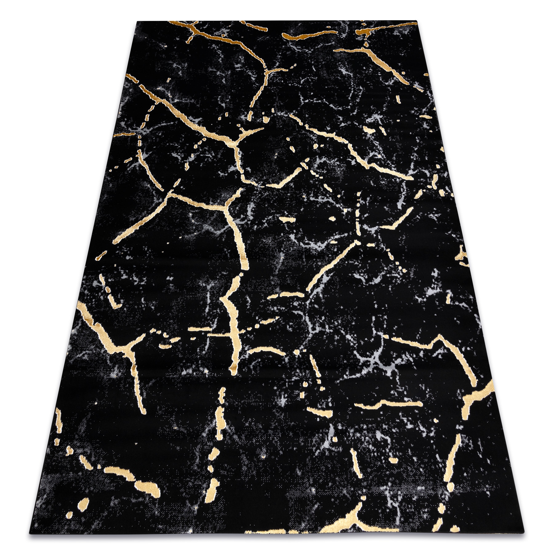 Alfombra gloss moderno 410a 86 mármol, roca, elegante, glamour negro / oro 240x330 cm