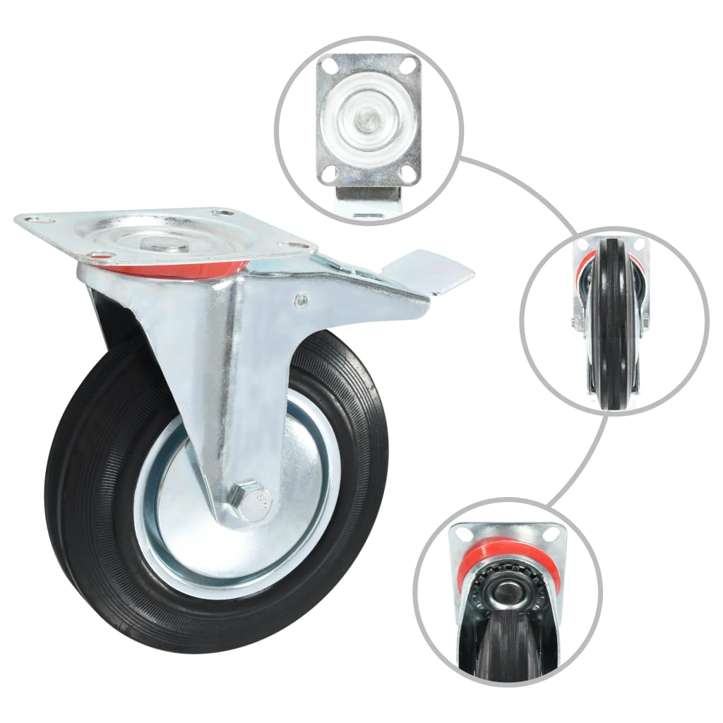 Ruote Carrello Ruote Girevoli Ybaymy 200 Mm - 4 Pezzi Con Freni, Portata 1000 Kg, Per Carrelli E Mobili Ruote Girevoli Con - 5
