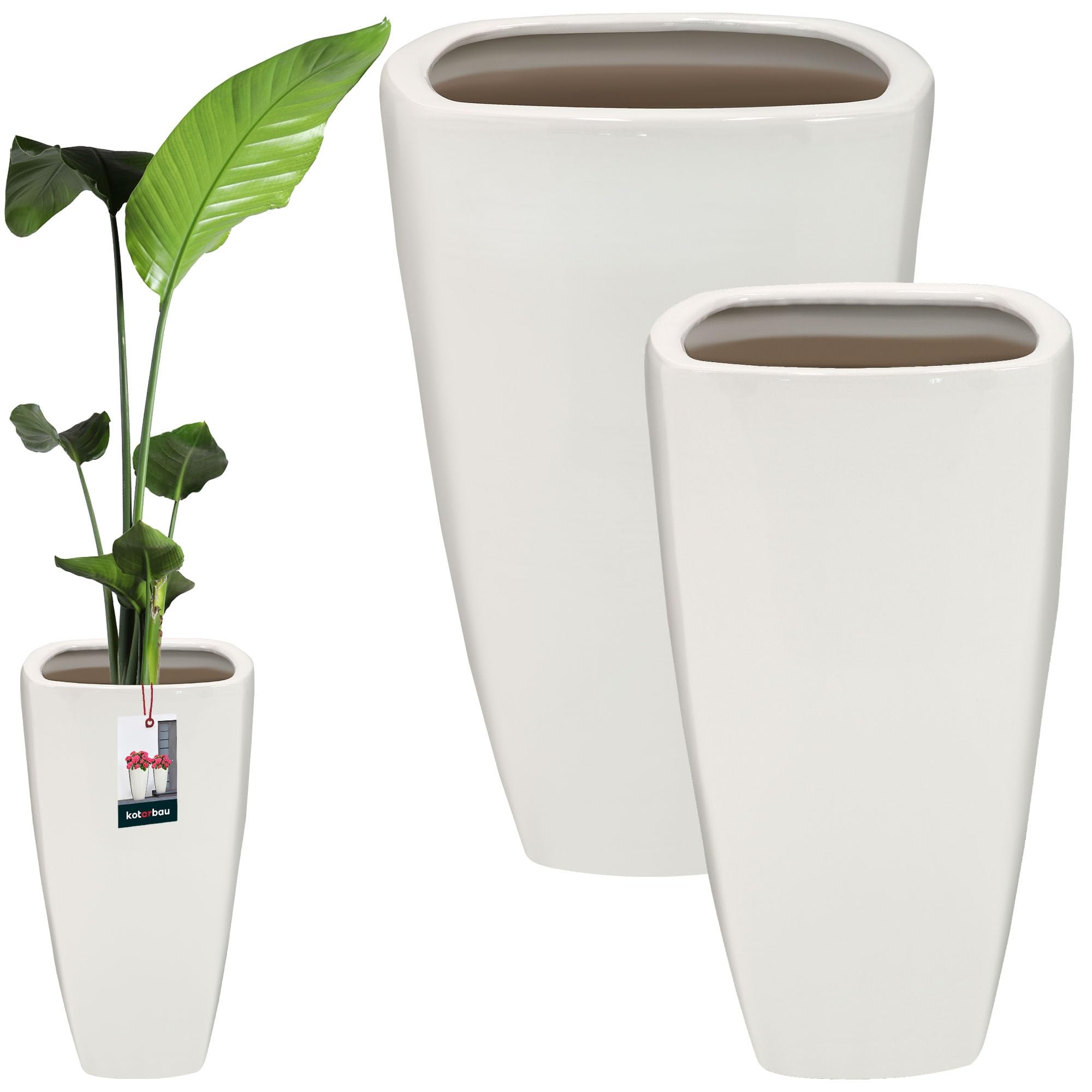 Zestaw 2x doniczka donica biała ceramiczna połysk na kwiaty rośliny odpływ - KOTARBAU