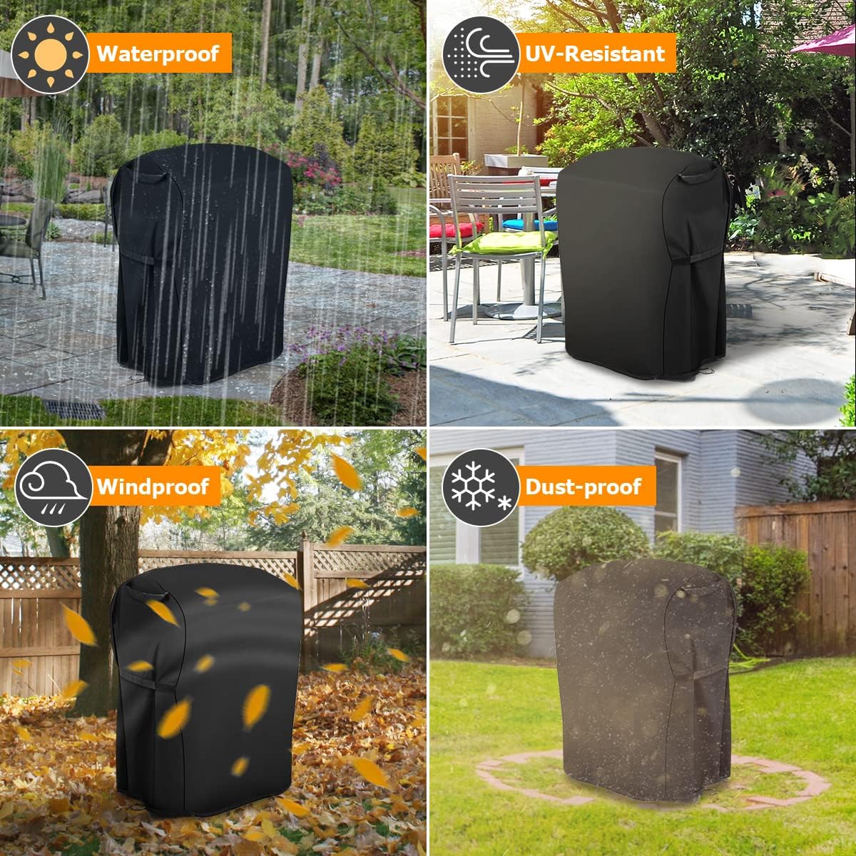Housse De Protection Pour Barbecue Rond – 89 X 69 X 115 Cm – Imperméable 210D – Résiste à La Pluie, Poussière Et UV – Gris, Noir, Blanc, Marron - 13