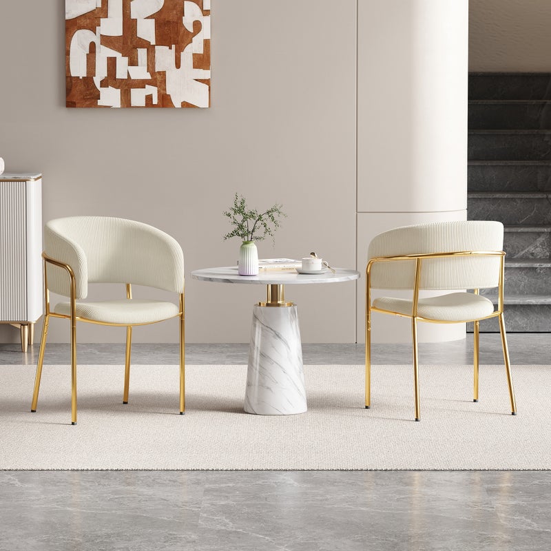 Zestaw 2 krzeseł do jadalni z podłokietnikami - 55 x 55 x 80 cm - Aksamit i złote metalowe nogi - Beżowy