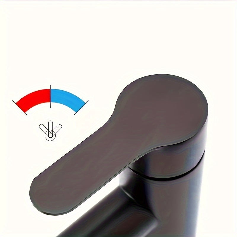 1 x Elegante grifo para lavabo de baño de aleación negra, agua caliente y fría, apto para cocina (sin manguera) - 4