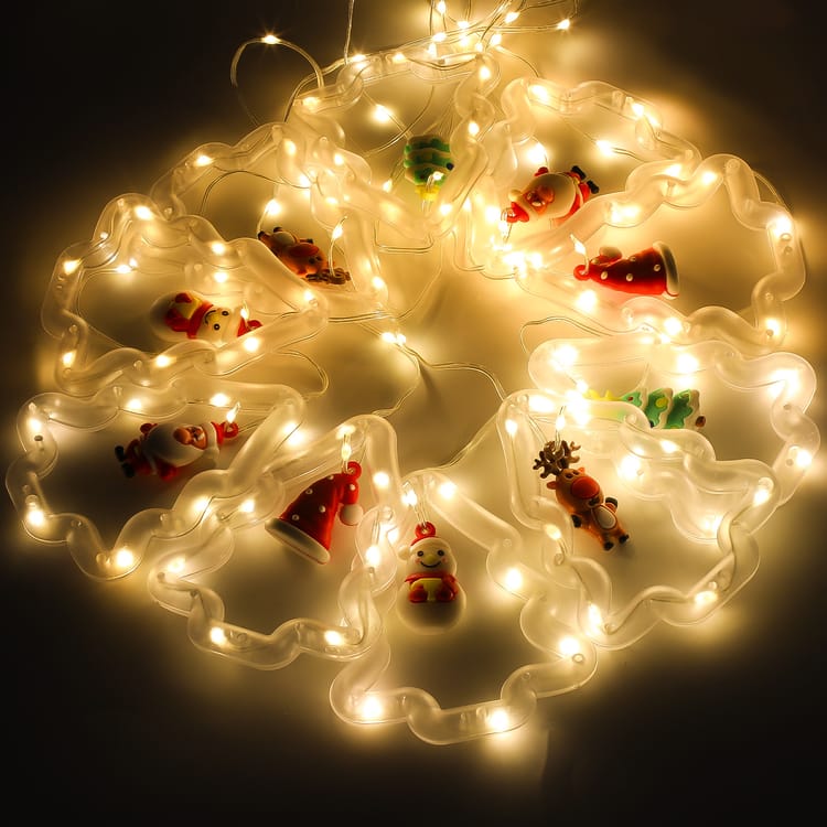 Kurtyny świetlne LED – z dekoracjami świątecznymi – kurtyna świetlna LED – 8 trybów oświetlenia – zasilanie USB – na imprezę i do ogrodu – 3 m – ciepł - 7